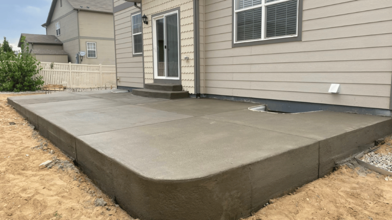 Finished Residential Patio With Rounded Corners Backyard